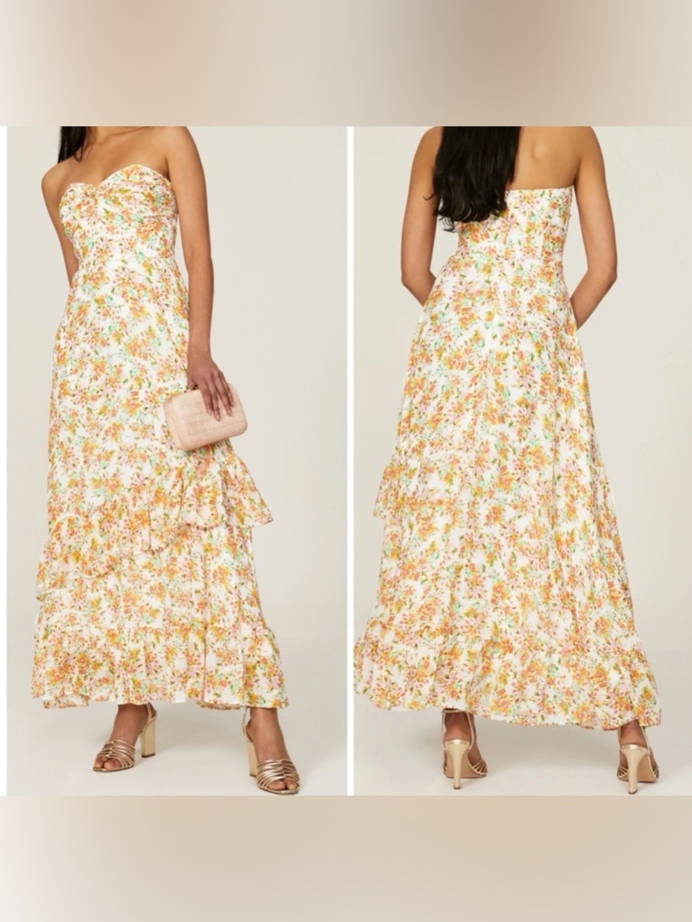 SHOSHANNA MIDNIGHT Remy Floral Strapless Midi Dress • Size 12 • EUC